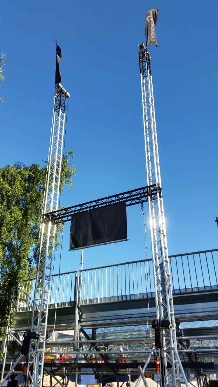 Ground support towers for a sport event Coop Beach Tour @ Locarno (Switzerland)